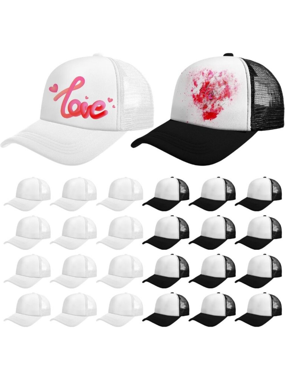 24 Pack Blank Trucker Hats - Sublimation Ready Mesh Caps for Custom Designs